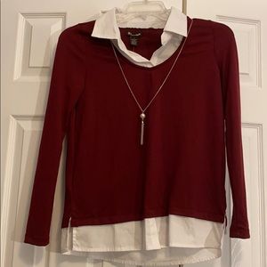 NWT BYdesign Burgundy Sweater with White Collar